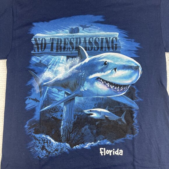 Vintage Sharks Ocean Oversize Print Graphic Blue T-Shirt Mens M VTG - Picture 2 of 16